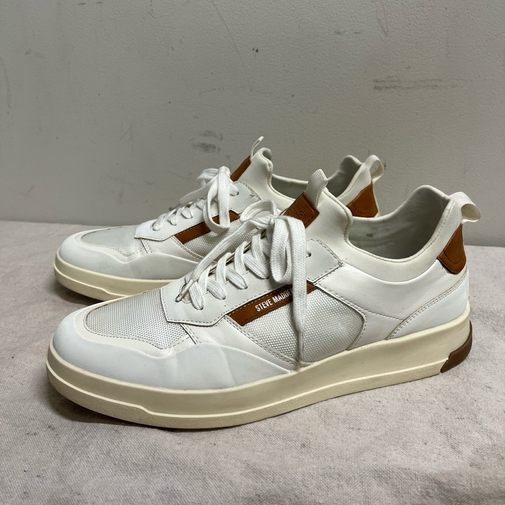 Steve Madden White and Brown Men's Dandyy Laced Sneakers
